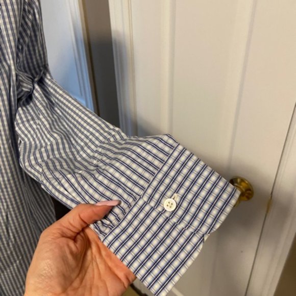 Kiton Men's Dress Shirt Blue Plaid Pattern in Size 17/43 EUC - Picture 6 of 16